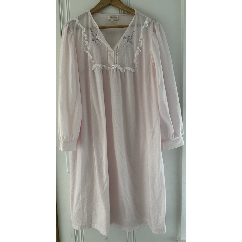 Vintage Pink Nightgown L/XL Lace Embroidered Prairie Coquette Grannycore Dress